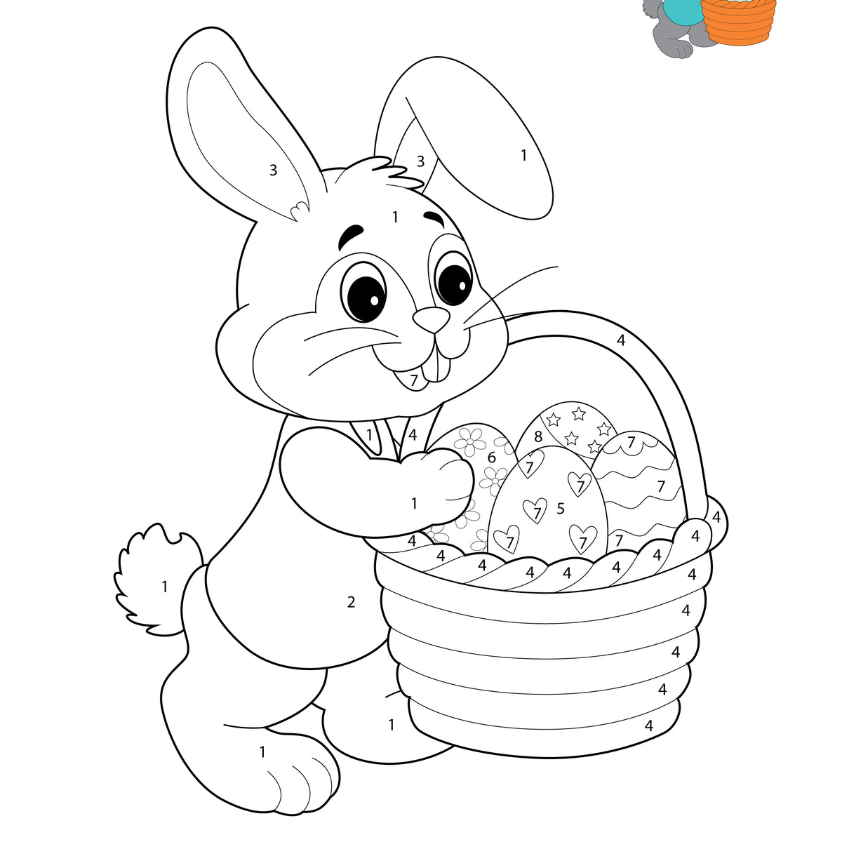Rabbit with Easter Eggs Color by Number | Holiday Activity Download