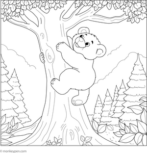 Bear Climbing the Tree Coloring Page – fun and educational printable for children
