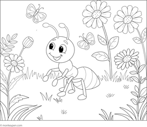 Ant in the Garden of Wildflowers Coloring Page