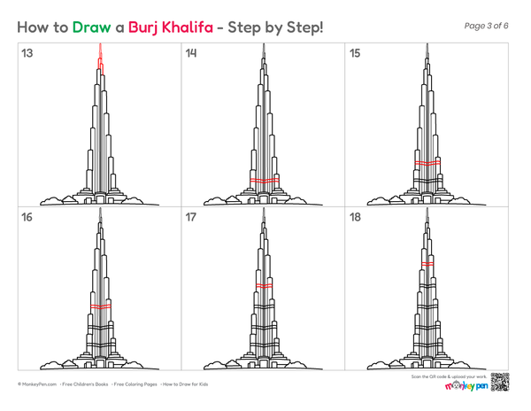 How to Draw the Burj Khalifa – Step-by-Step Landmark Drawing for Kids