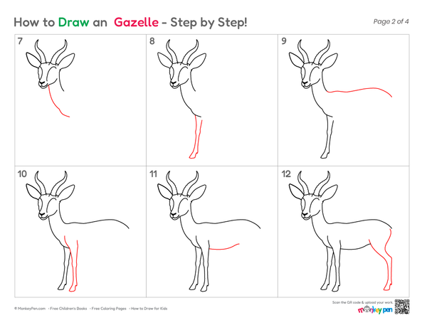 Simple gazelle animal drawing for kids