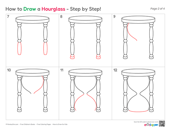 Easy hourglass outline for children's art and coloring activities.