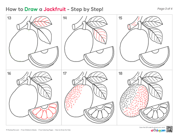 How to Draw a Jackfruit – Simple Step-by-Step Fruit Drawing for Kids