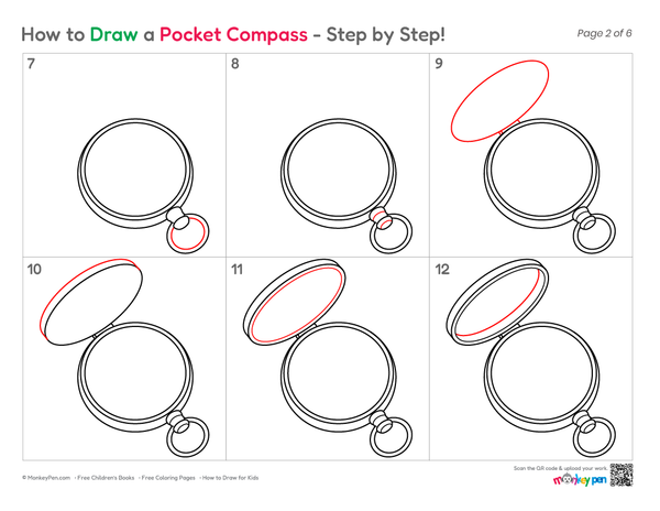 Kid-friendly pocket compass line drawing.