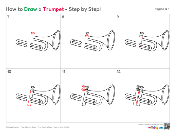 Easy Trumpet coloring page for children.