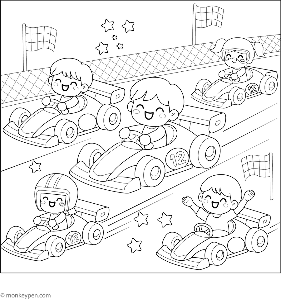Motor Racing Coloring Page – Exciting Printable for Kids