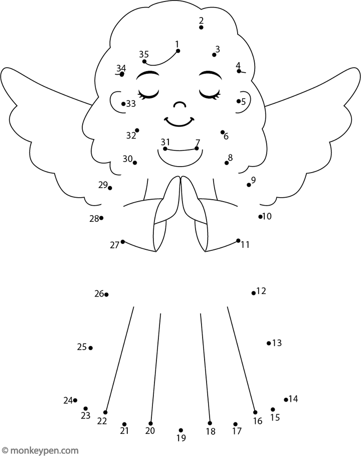 Angel – Free Printable Dot-to-Dot Worksheet for Kids