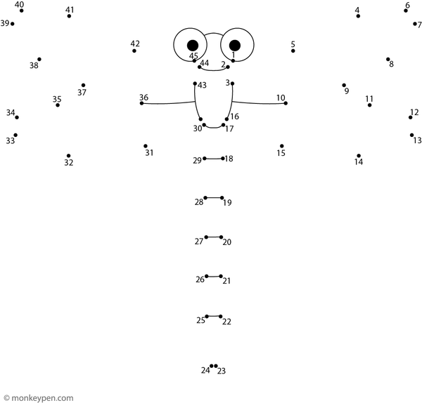 A delicate dragonfly with long wings appears as kids connect numbered dots in this nature-themed activity.  