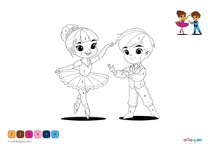 Elegant ballerina performing a classic pose, a dance-themed color by number activity for children.