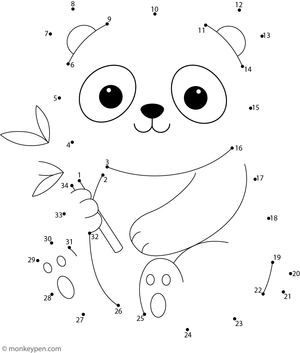 A charming panda with round ears and a soft face emerges as children connect the dots in this wildlife-themed worksheet.