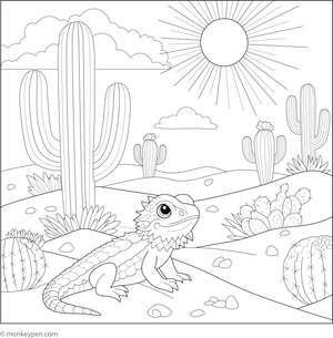Bearded Dragon in Desert coloring page – free printable for kids to color and enjoy
