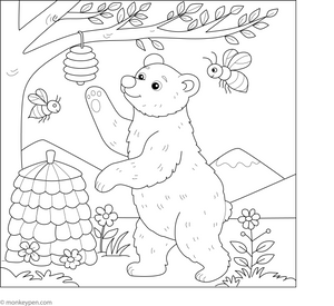 Bear and the Beehive Coloring Page – fun and educational printable for children