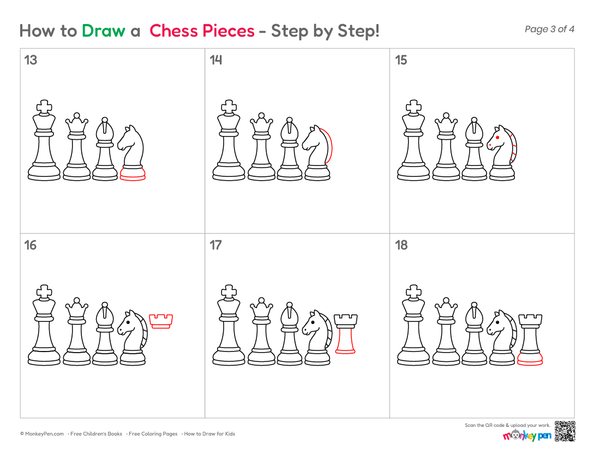 Cute chess pieces drawing for kids