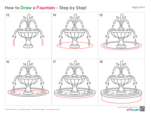 Simple water fountain illustration for children's drawing practice.