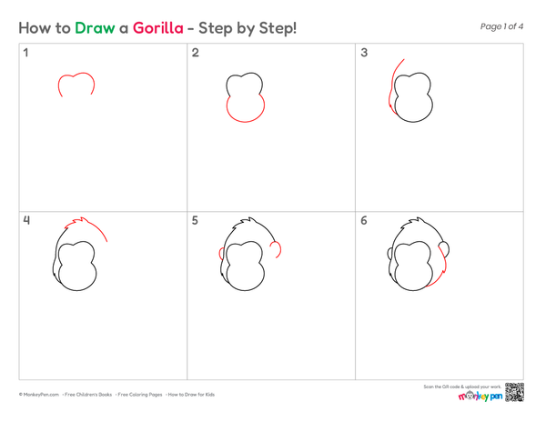 Easy gorilla drawing for children to color