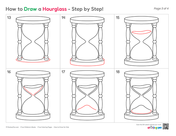 Simple hourglass sketch for kids' drawing practice.