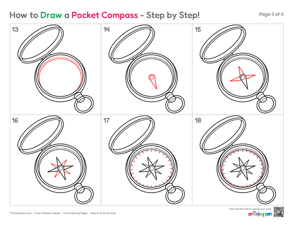 Cute pocket compass coloring page for kids.