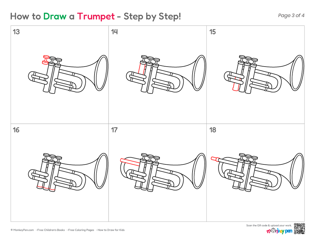 How to Draw a Trumpet – Easy Step-by-Step Musical Instrument Drawing f