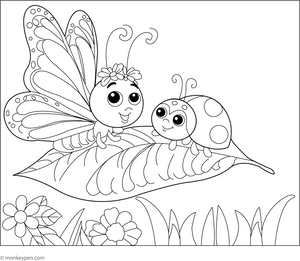 Butterfly and Ladybug Friendship Coloring Page  – fun and educational printable for children