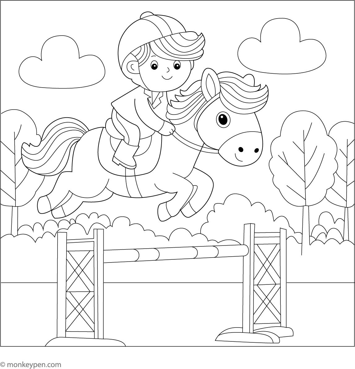 Printable Horse Riding Coloring Sheet – Free PDF for Kids