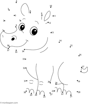 A sturdy rhinoceros with a horn and strong body appears as children connect the dots in this safari-themed activity.  