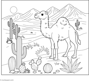 Camel in the Desert coloring page – free printable for kids to color and enjoy