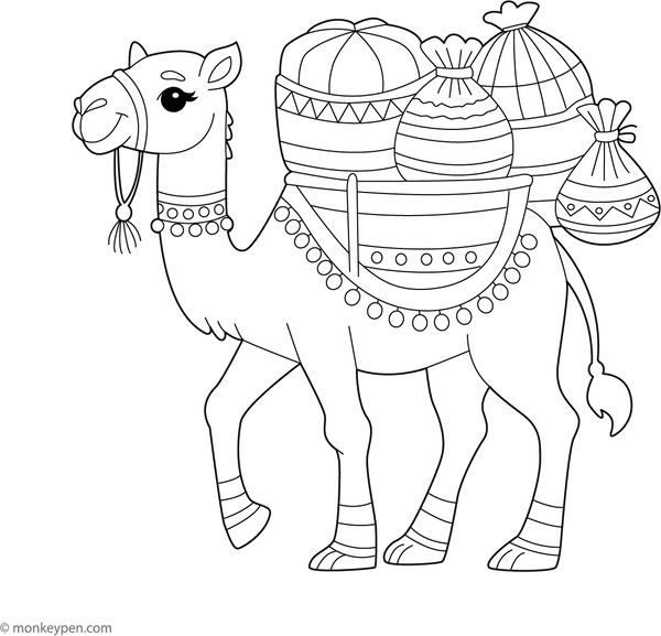 Camel Carrying Goods coloring page – free printable for kids to color and enjoy