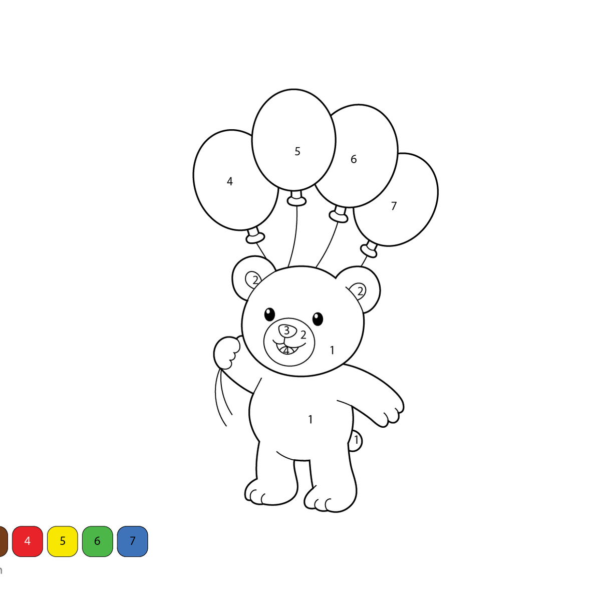 Teddy Bear with Balloon Color by Number | Free Coloring Page