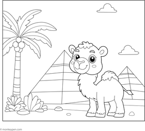 Camel near Pyramid coloring page – free printable for kids to color and enjoy