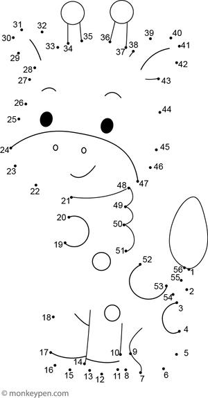 A cheerful baby giraffe with spots and big eyes appears as children connect the numbered dots in this animal-themed worksheet.
