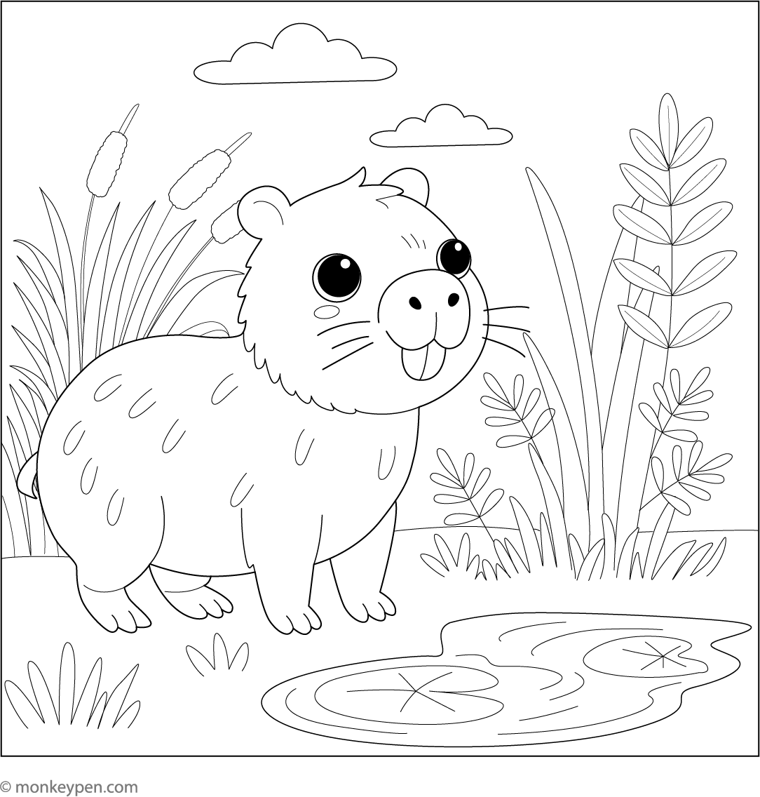 Capybara By A Pond Coloring Page Free PDF For Kids Fun Capybara by a pond coloring page free pdf for kids fun