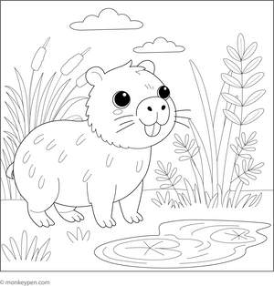 Capybara by a Pond coloring page – free printable for kids to color and enjoy
