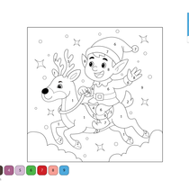 Elf Riding the Reindeer | Fun Christmas Color by Number Page