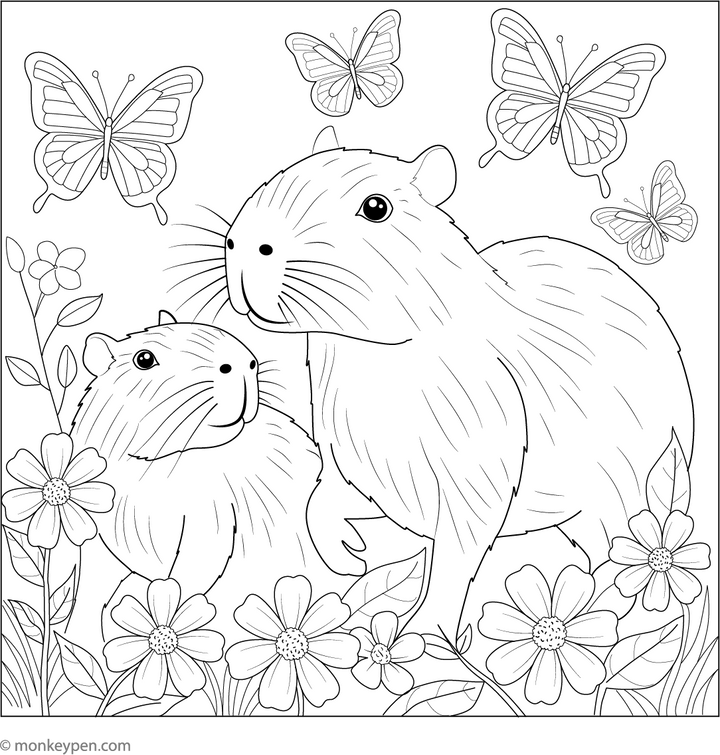 Spring Capybara Printable Capybara Coloring Pages – Free Printable for Kids