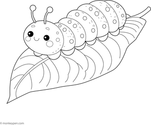 Caterpillar on a Leaf coloring page – free printable for kids to color and enjoy