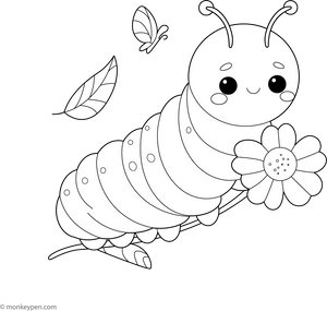 Caterpillar with a Flower coloring page – free printable for kids to color and enjoy
