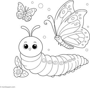Caterpillar and Butterfly Friends coloring page – free printable for kids to color and enjoy
