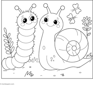 Caterpillar and a Snail coloring page – free printable for kids to color and enjoy