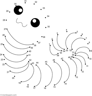A playful earthworm with a friendly face appears as children join the dots in this garden-themed activity.