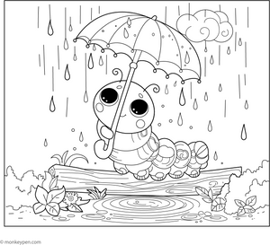 Caterpillar in Rain coloring page – free printable for kids to color and enjoy