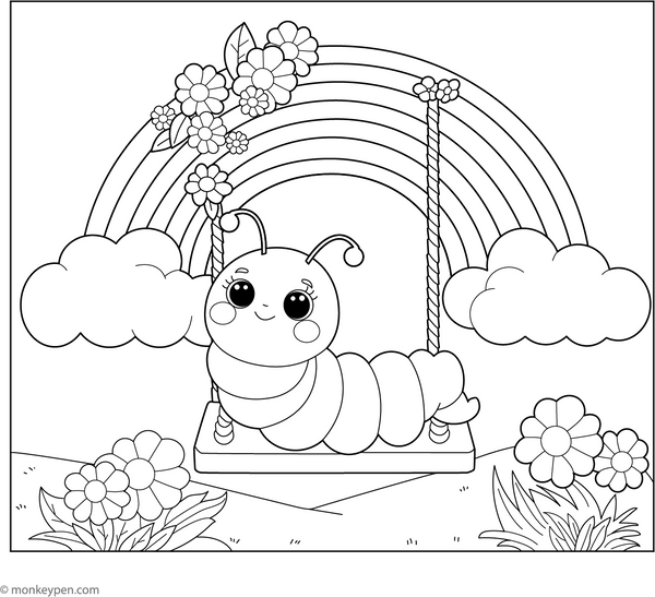 Caterpillar and Rainbow coloring page – free printable for kids to color and enjoy