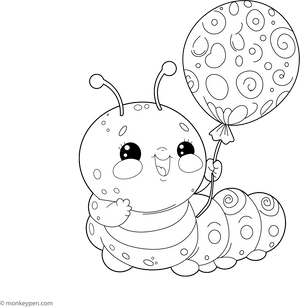Caterpillar with Balloon coloring page – free printable for kids to color and enjoy