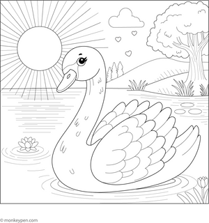 Swan and a Sunset Coloring Page – fun and educational printable for children
