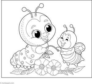 Caterpillar and the Bumblebee coloring page – free printable for kids to color and enjoy