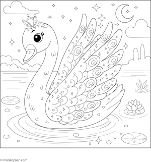 Swan with Sparkling Wings Coloring Page – fun and educational printable for children
