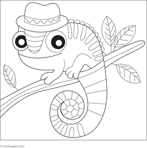 Chameleon with a Hat coloring page – free printable for kids to color and enjoy