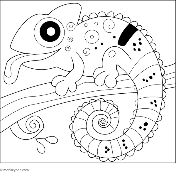 Chameleon and Its Tongue Spiral coloring page – free printable for kids to color and enjoy