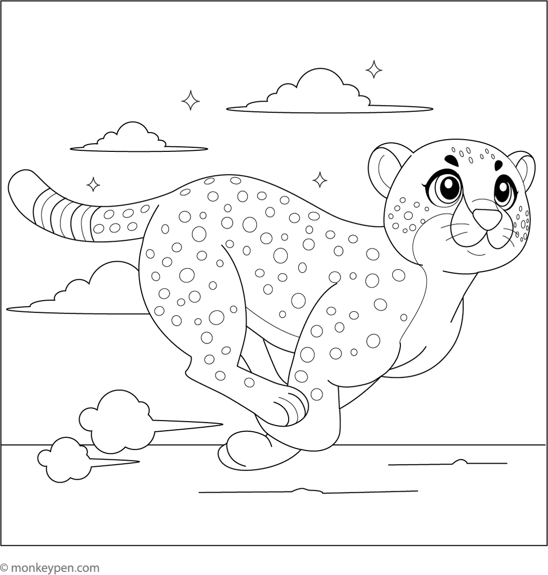 Cheetah Running Fast – Exciting Wildlife Action Coloring Page for Kids