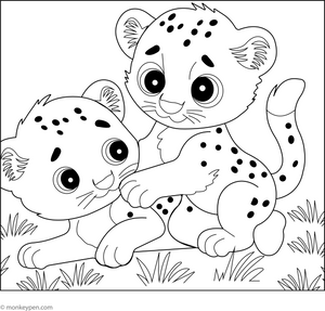 Cheetah Cubs Playing coloring page – free printable for kids to color and enjoy