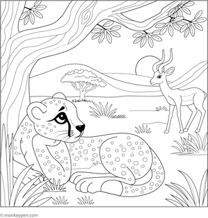 Cheetah and a Gazelle coloring page – free printable for kids to color and enjoy